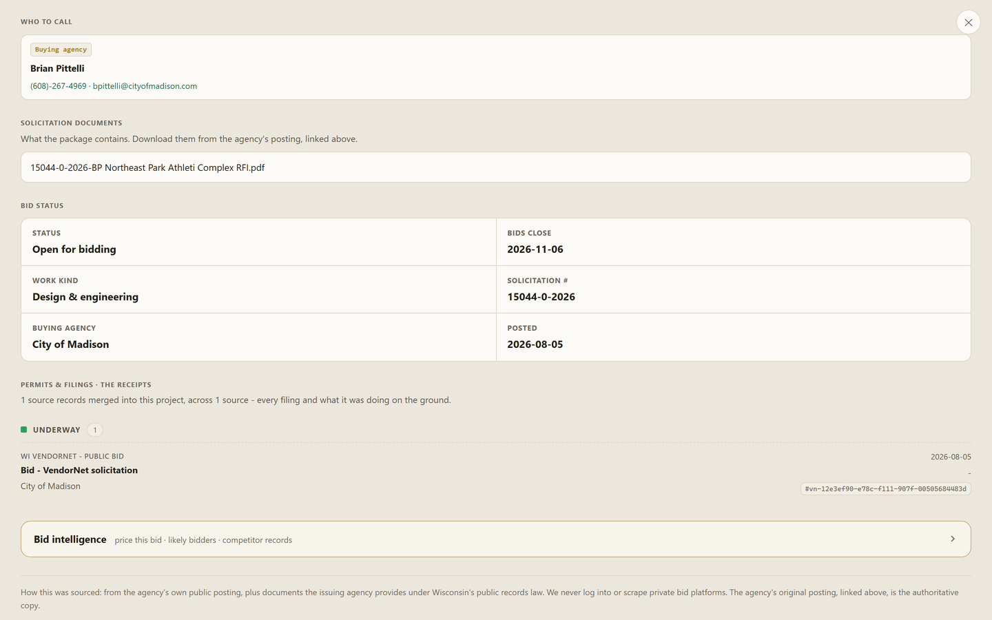 The document package and bid status